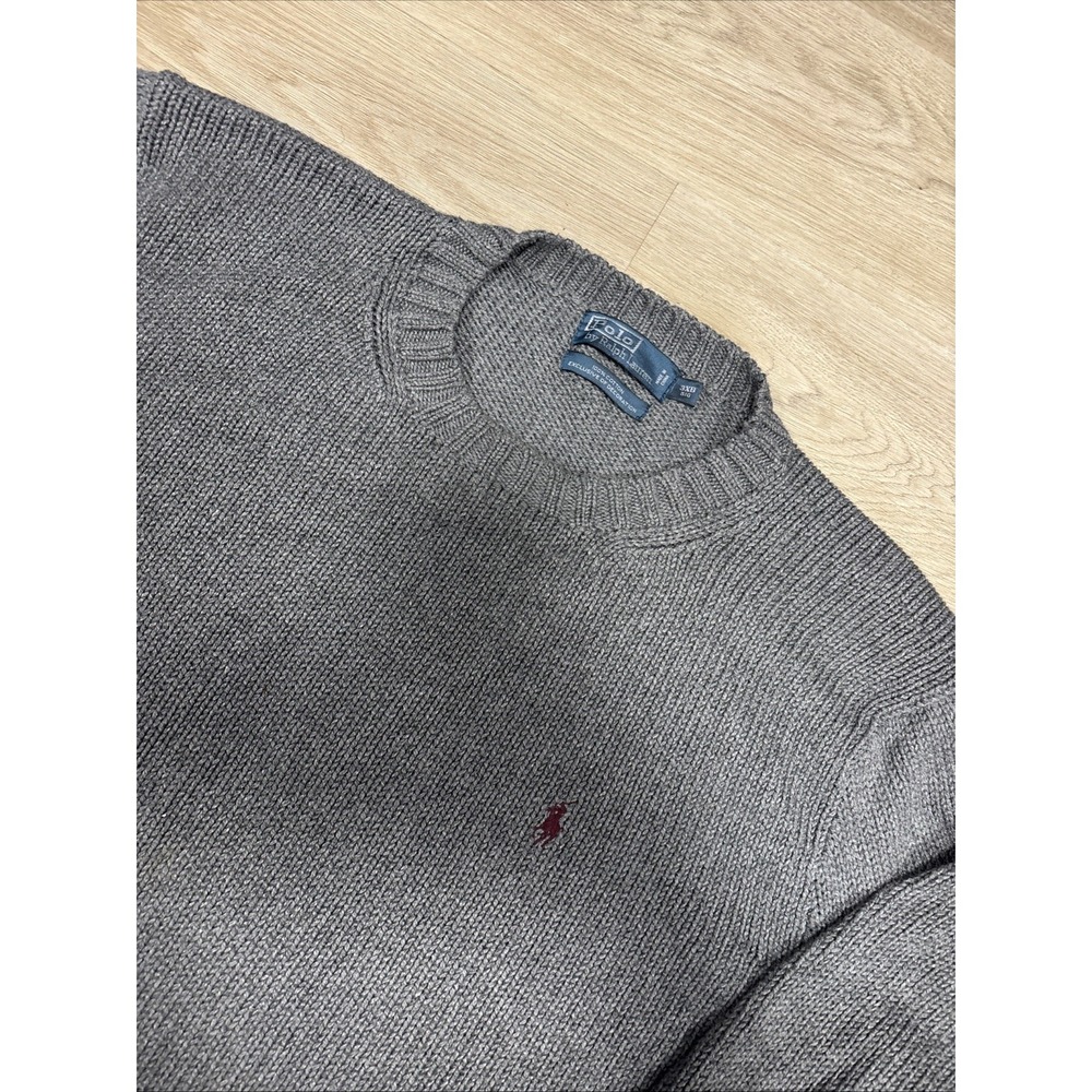 Polo Ralph Lauren Sweater Mens 3XB Gray Cotton Knit Crewneck Red Pony Preppy
